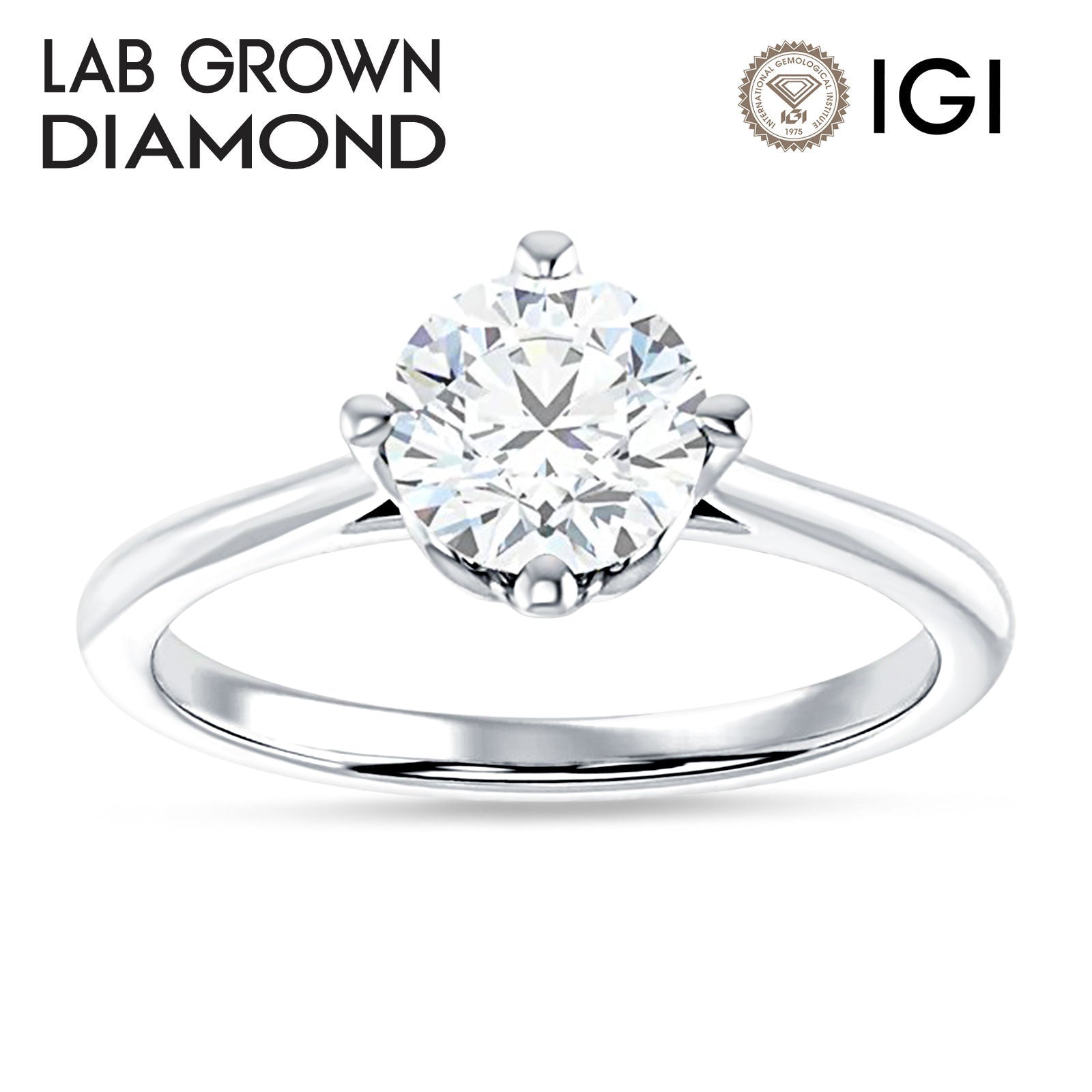 10K Gold IGI Certified Round 1 Carat Lab Grown Diamond Cathedral Solitaire Ring