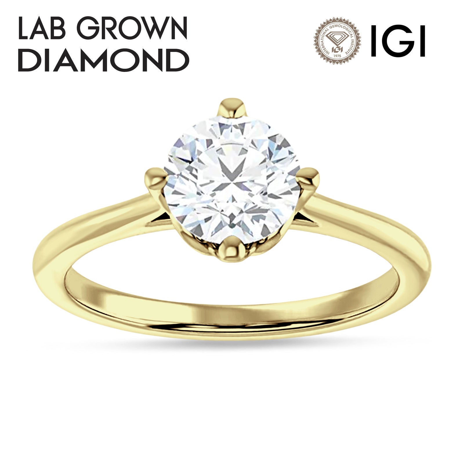 IGI Certified Round 3 Carat Lab Grown Diamond Cathedral Solitaire Ring