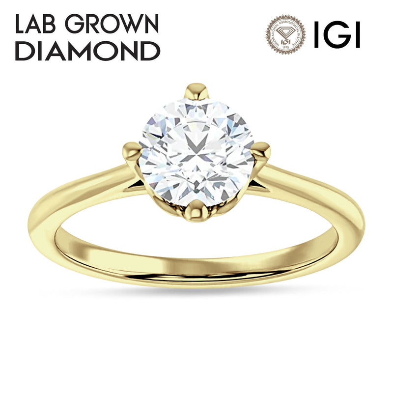 18K Gold IGI Certified Round 3 Carat Lab Grown Diamond Cathedral Solitaire Ring