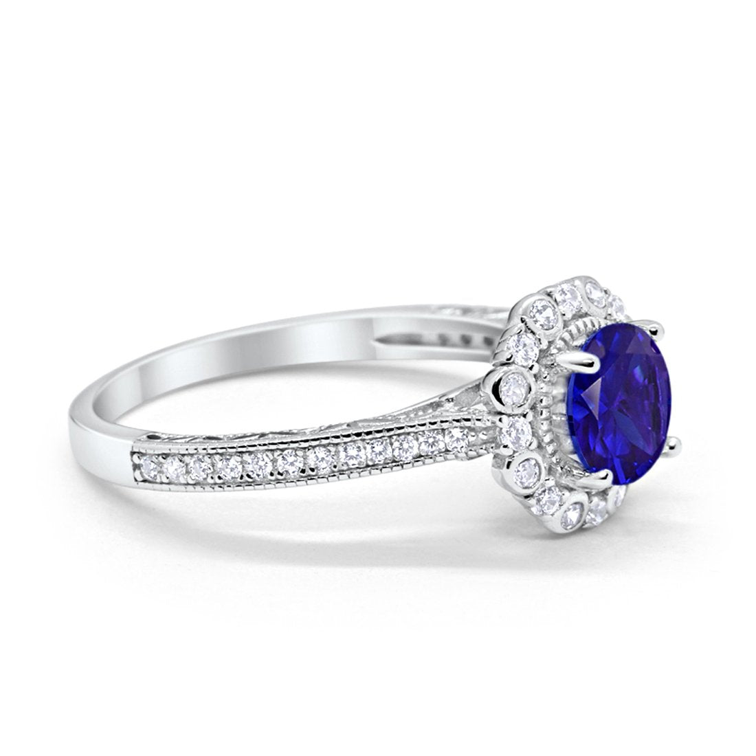 Art Deco Filigree Halo Wedding Engagement Bridal Ring Round Cubic Zirconia Solid 925 Sterling Silver Choose Color