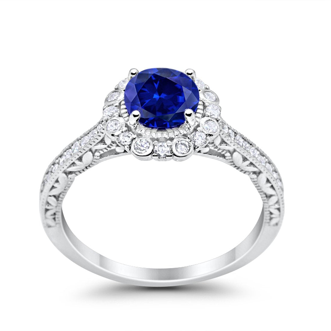 Art Deco Filigree Halo Wedding Engagement Bridal Ring Round Cubic Zirconia Solid 925 Sterling Silver Choose Color