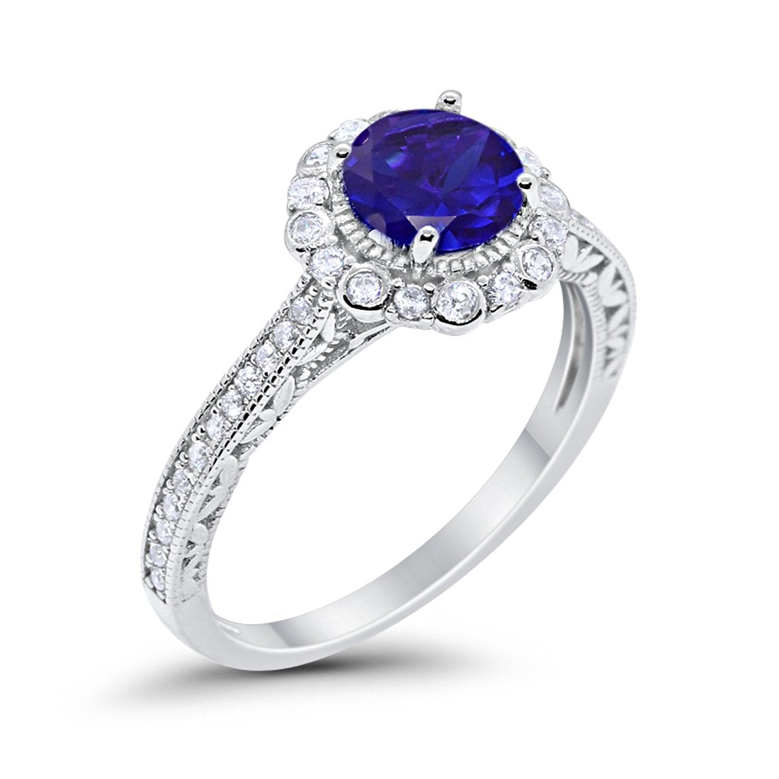 Art Deco Filigree Halo Wedding Engagement Bridal Ring Round Cubic Zirconia Solid 925 Sterling Silver Choose Color