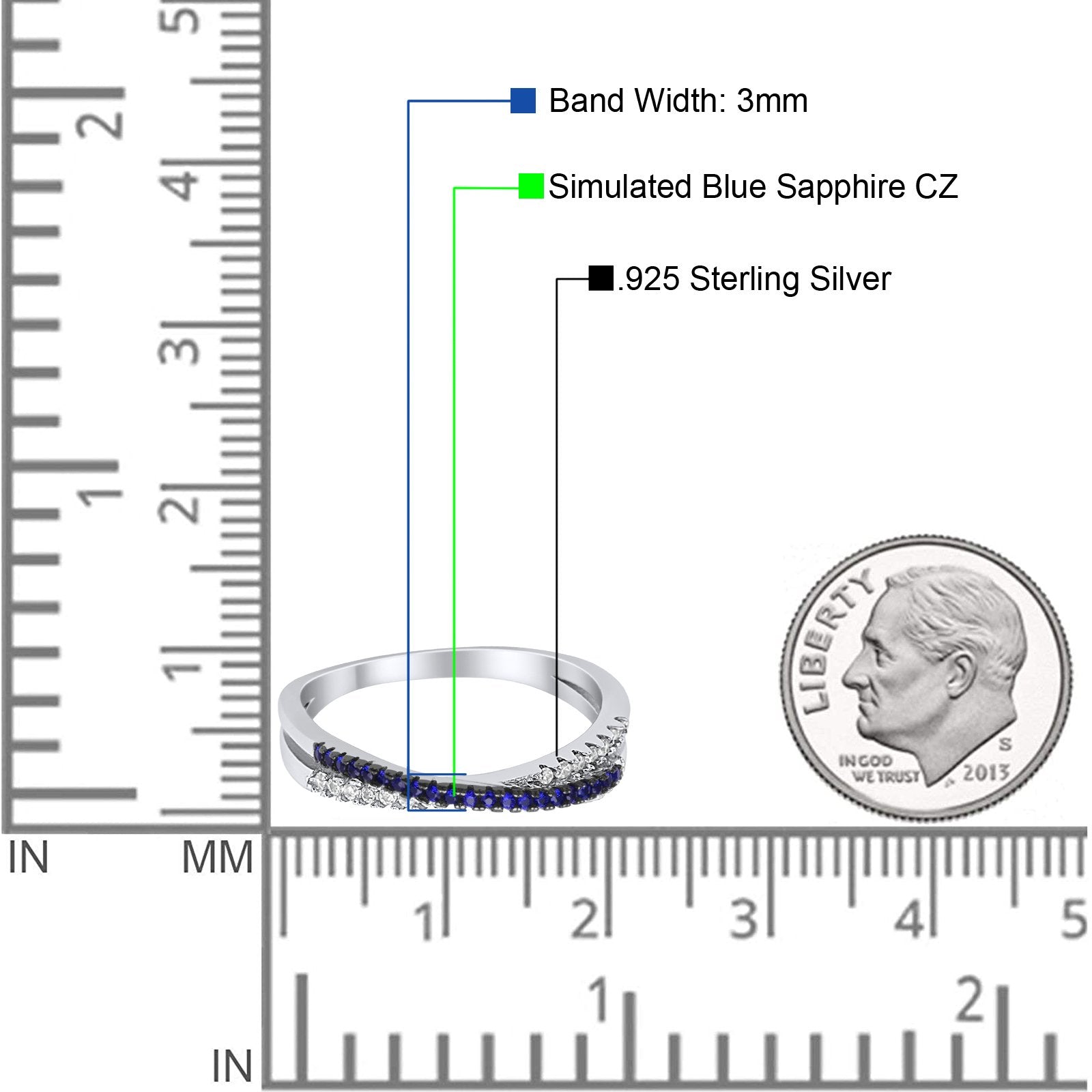 Crisscross X Ring Round Eternity Simulated Cubic Zirconia 925 Sterling Silver