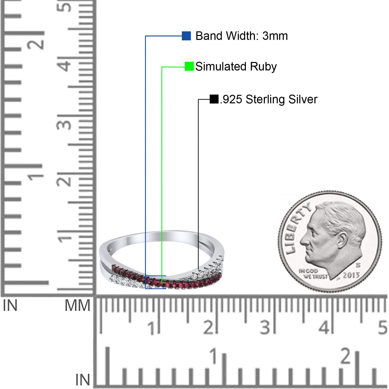 Crisscross X Ring Round Eternity Simulated Cubic Zirconia 925 Sterling Silver