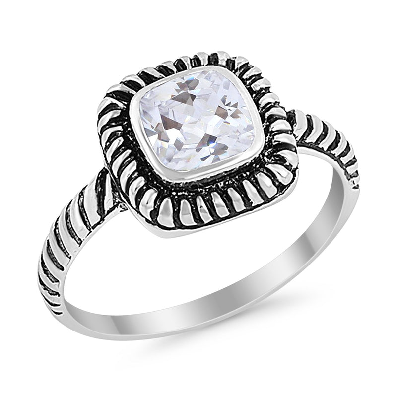 Cable Shank Design Wedding Ring Simulated Cubic Zirconia 925 Sterling Silver