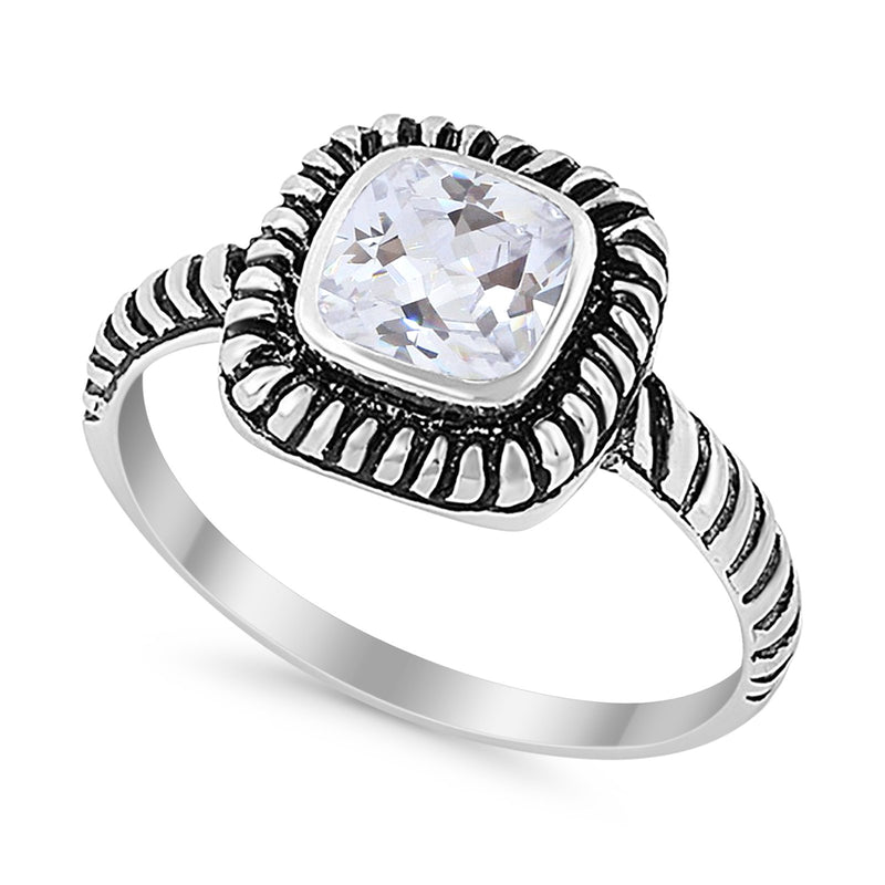 Cable Shank Design Wedding Ring Simulated Cubic Zirconia 925 Sterling Silver