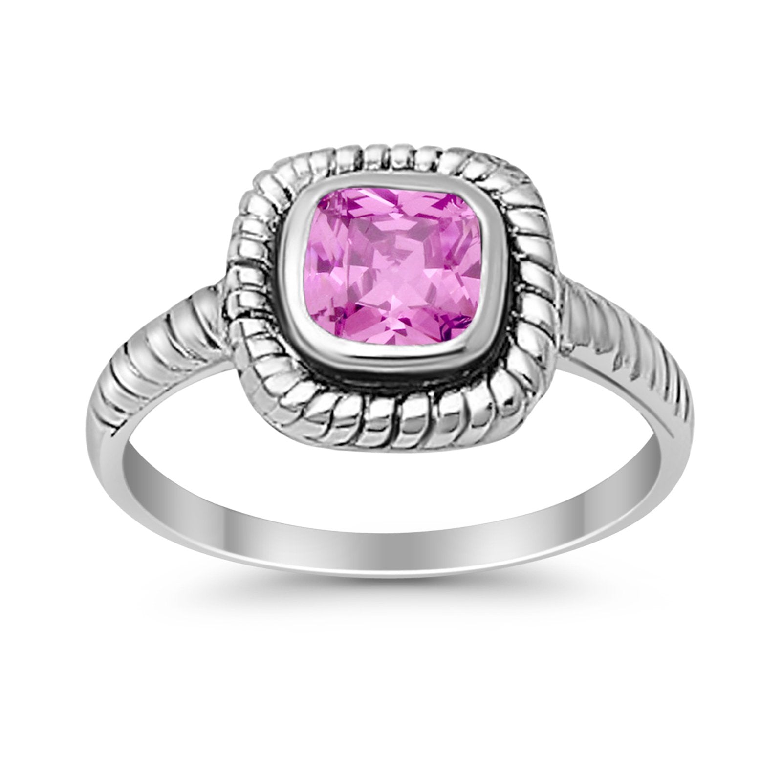 Cable Shank Design Wedding Ring Simulated Cubic Zirconia 925 Sterling Silver