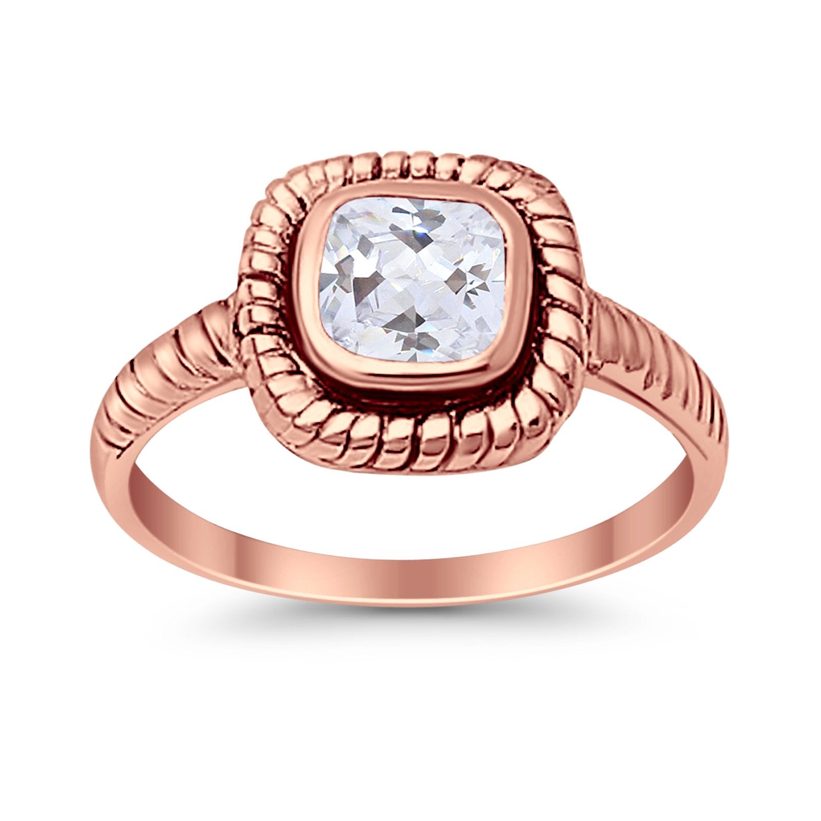 Cable Shank Design Wedding Ring Simulated Cubic Zirconia 925 Sterling Silver