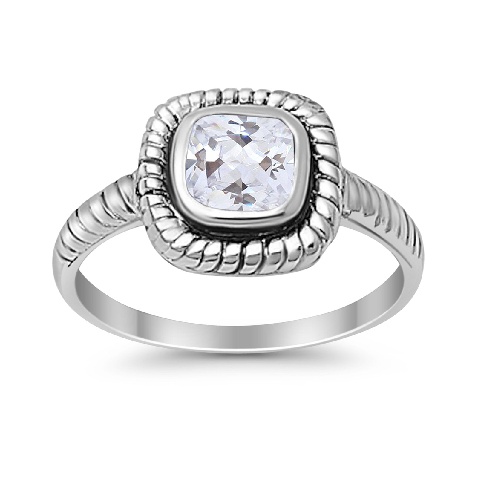 Cable Shank Design Wedding Ring Simulated Cubic Zirconia 925 Sterling Silver