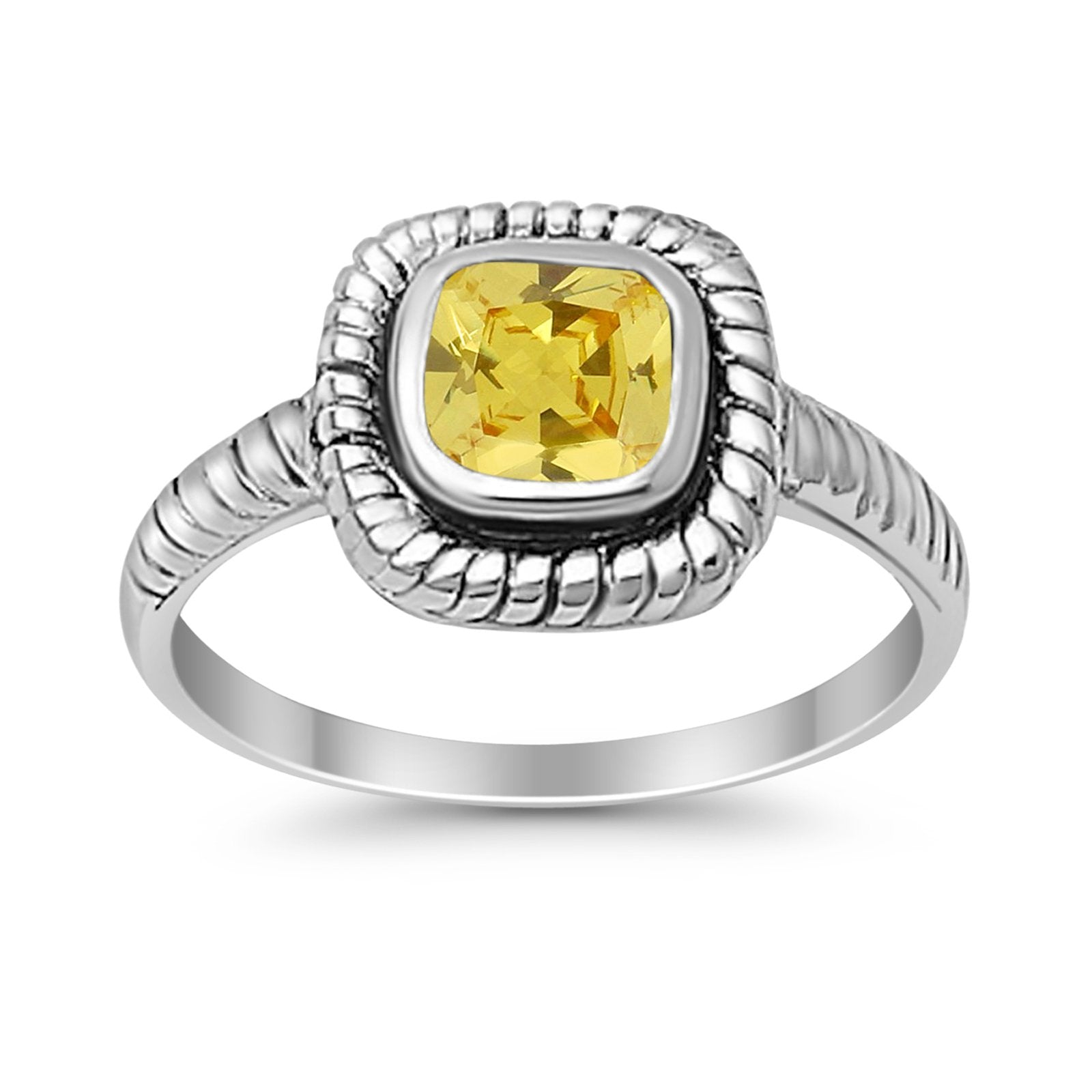 Cable Shank Design Wedding Ring Simulated Cubic Zirconia 925 Sterling Silver