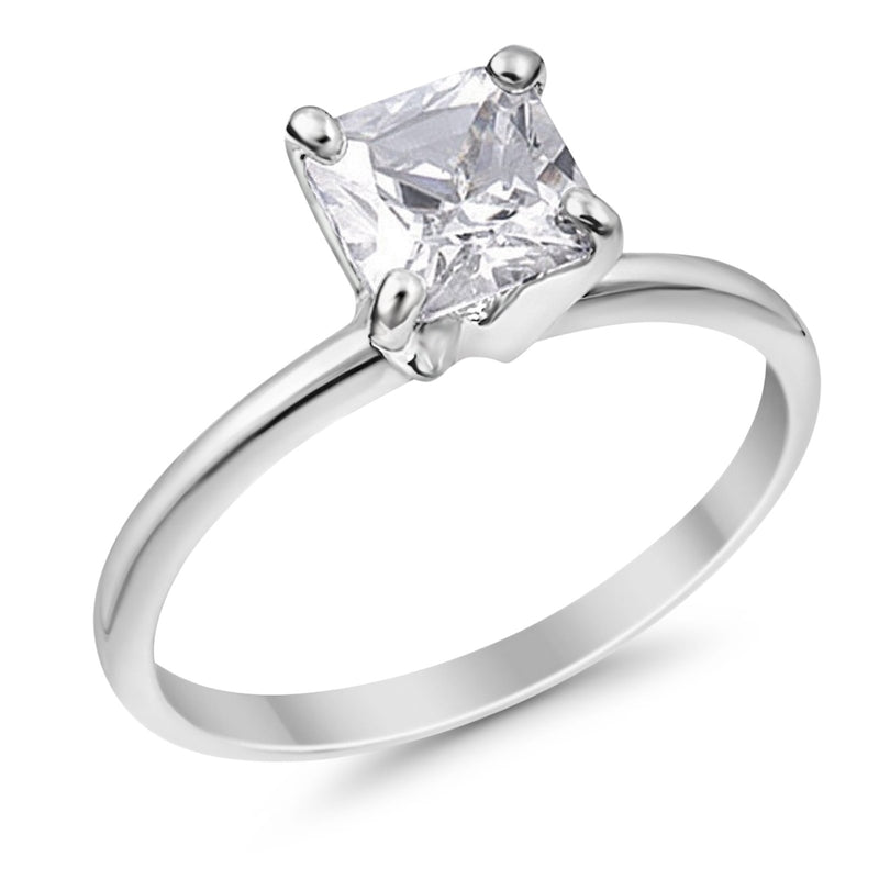 Solitaire Wedding Ring Princess Cut Simulated Cubic Zirconia 925 Sterling Silver