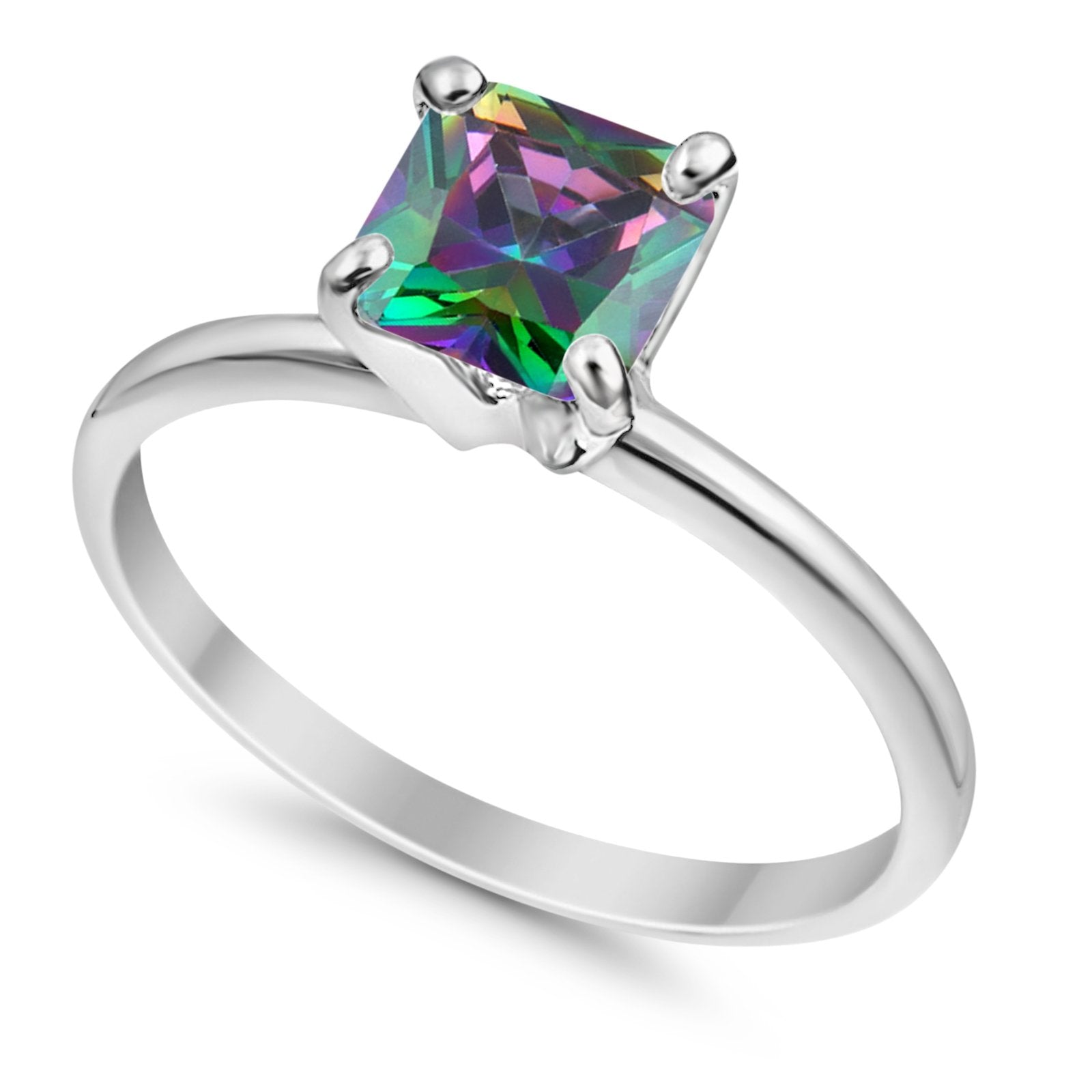Solitaire Wedding Ring Princess Cut Simulated Cubic Zirconia 925 Sterling Silver