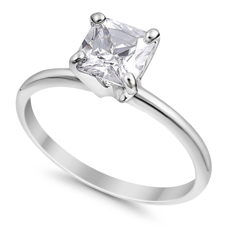 Solitaire Wedding Ring Princess Cut Simulated Cubic Zirconia 925 Sterling Silver