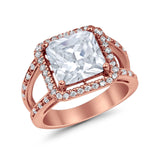 Halo Princess Shape Engagement Ring Simulated CZ 925 Sterling Silver