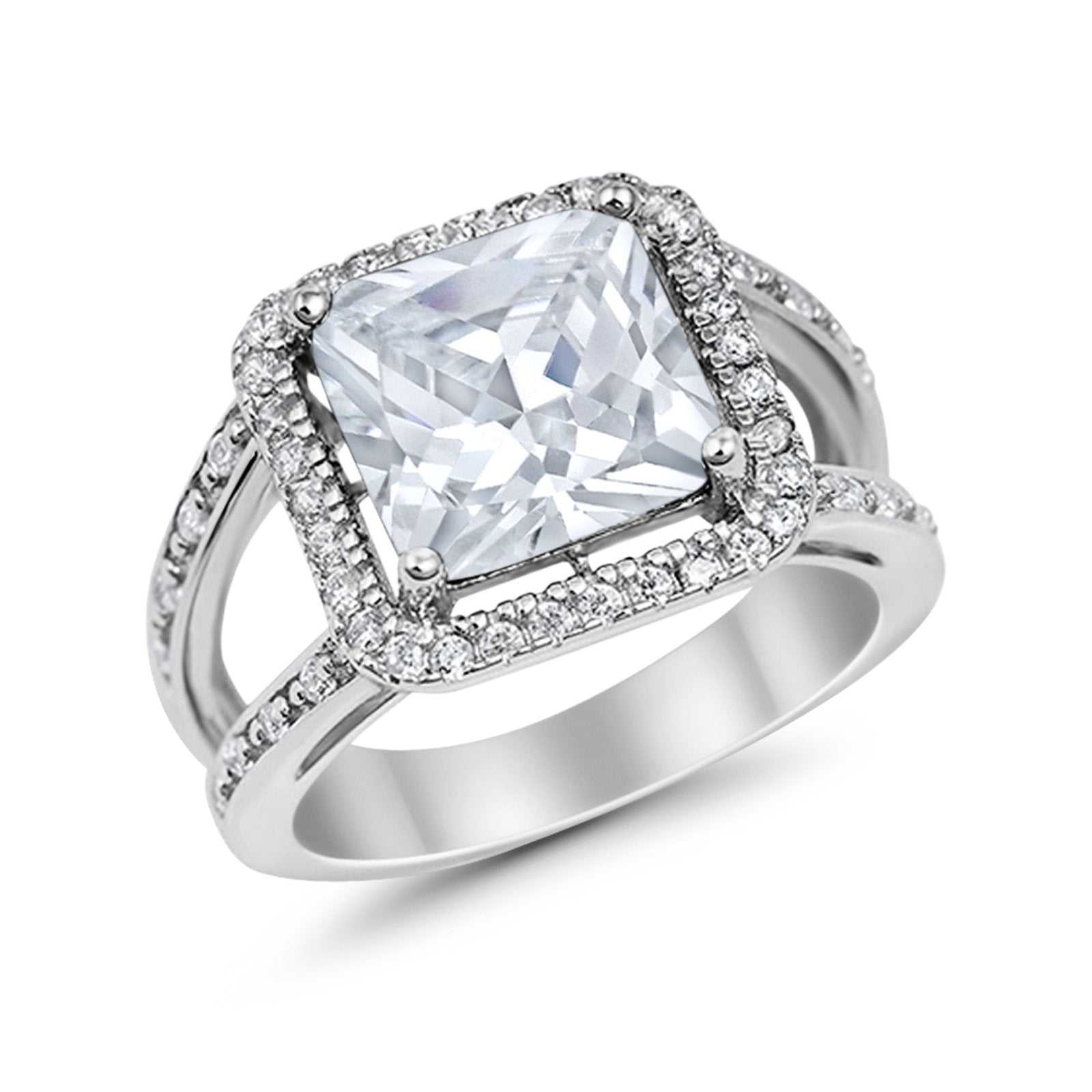 Halo Princess Shape Engagement Ring Simulated CZ 925 Sterling Silver