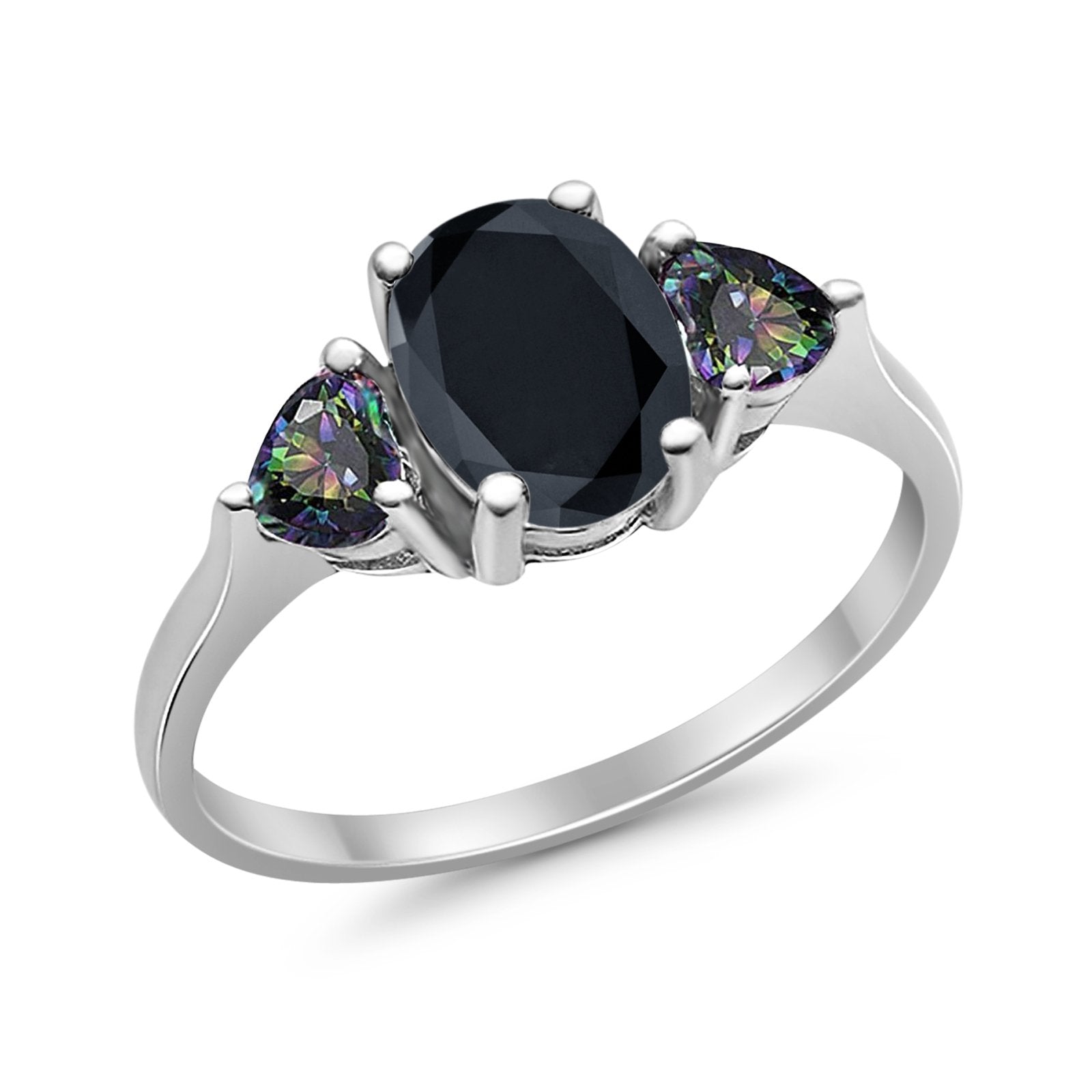 Fashion Promise Ring 3-Stone Simulated Rainbow Cubic Zirconia 925 Sterling Silver