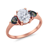 Fashion Promise Ring 3-Stone Simulated Rainbow Cubic Zirconia 925 Sterling Silver