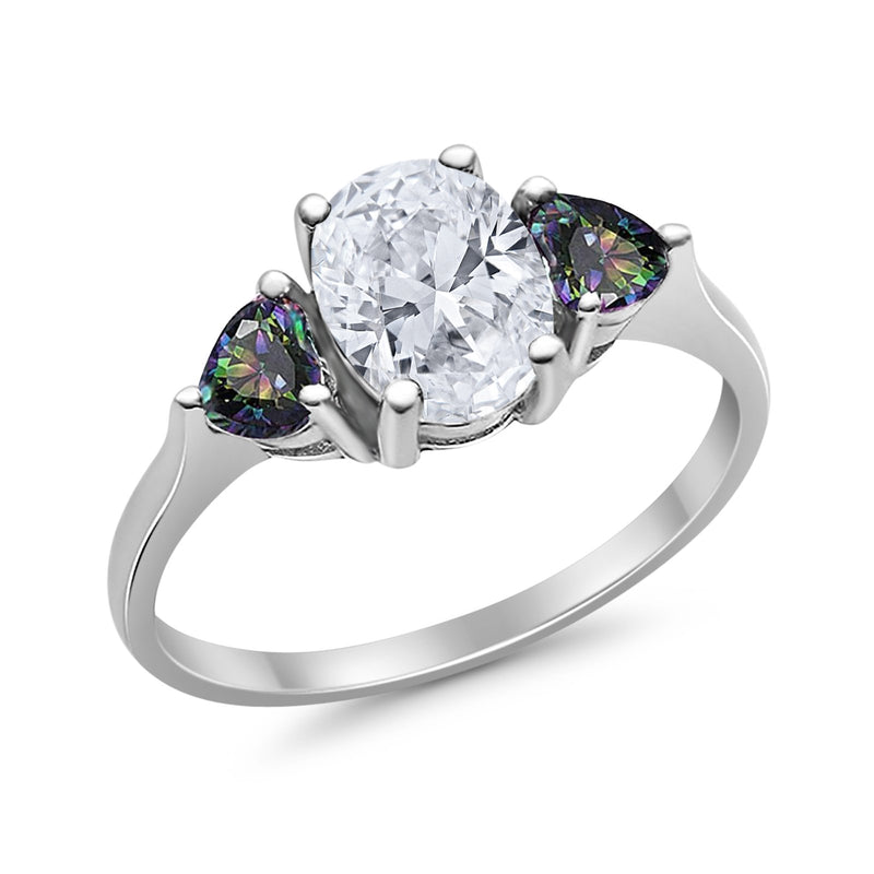 Fashion Promise Ring 3-Stone Simulated Rainbow Cubic Zirconia 925 Sterling Silver