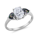 Fashion Promise Ring 3-Stone Simulated Rainbow Cubic Zirconia 925 Sterling Silver