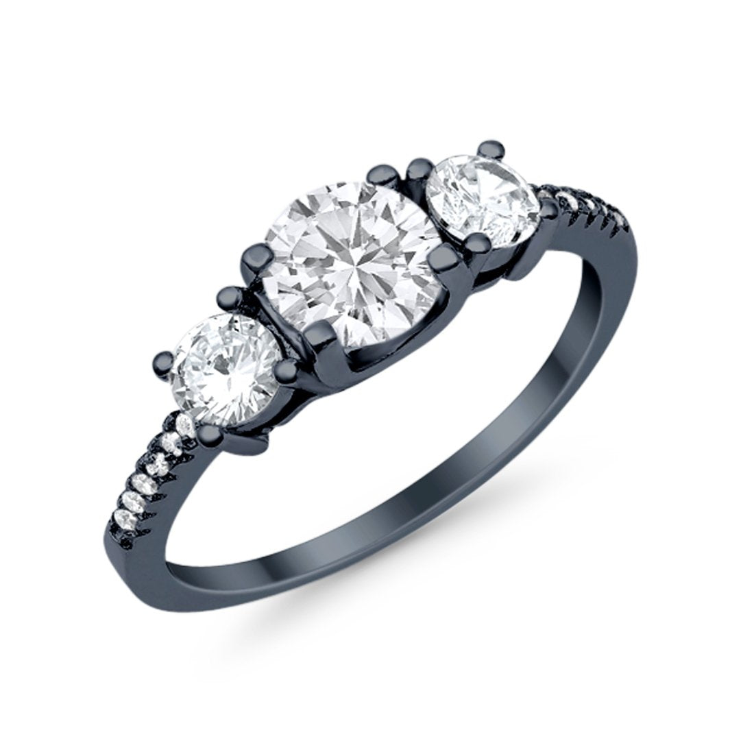 Three Stone Wedding Ring Round Simulated Cubic Zirconia 925 Sterling Silver