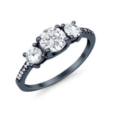 Three Stone Wedding Ring Round Simulated Cubic Zirconia 925 Sterling Silver