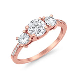 Three Stone Wedding Ring Round Simulated Cubic Zirconia 925 Sterling Silver