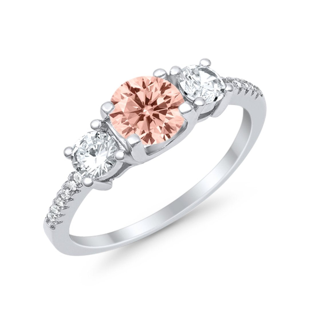 Three Stone Wedding Ring Round Simulated Cubic Zirconia 925 Sterling Silver