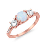 Three Stone Wedding Ring Round Simulated Cubic Zirconia 925 Sterling Silver