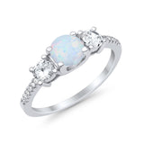 Three Stone Wedding Ring Round Simulated Cubic Zirconia 925 Sterling Silver