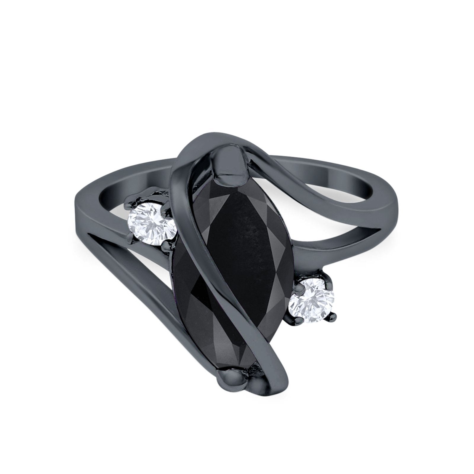 Swirl Fashion Ring Marquise Round Simulated Cubic Zirconia 925 Sterling Silver