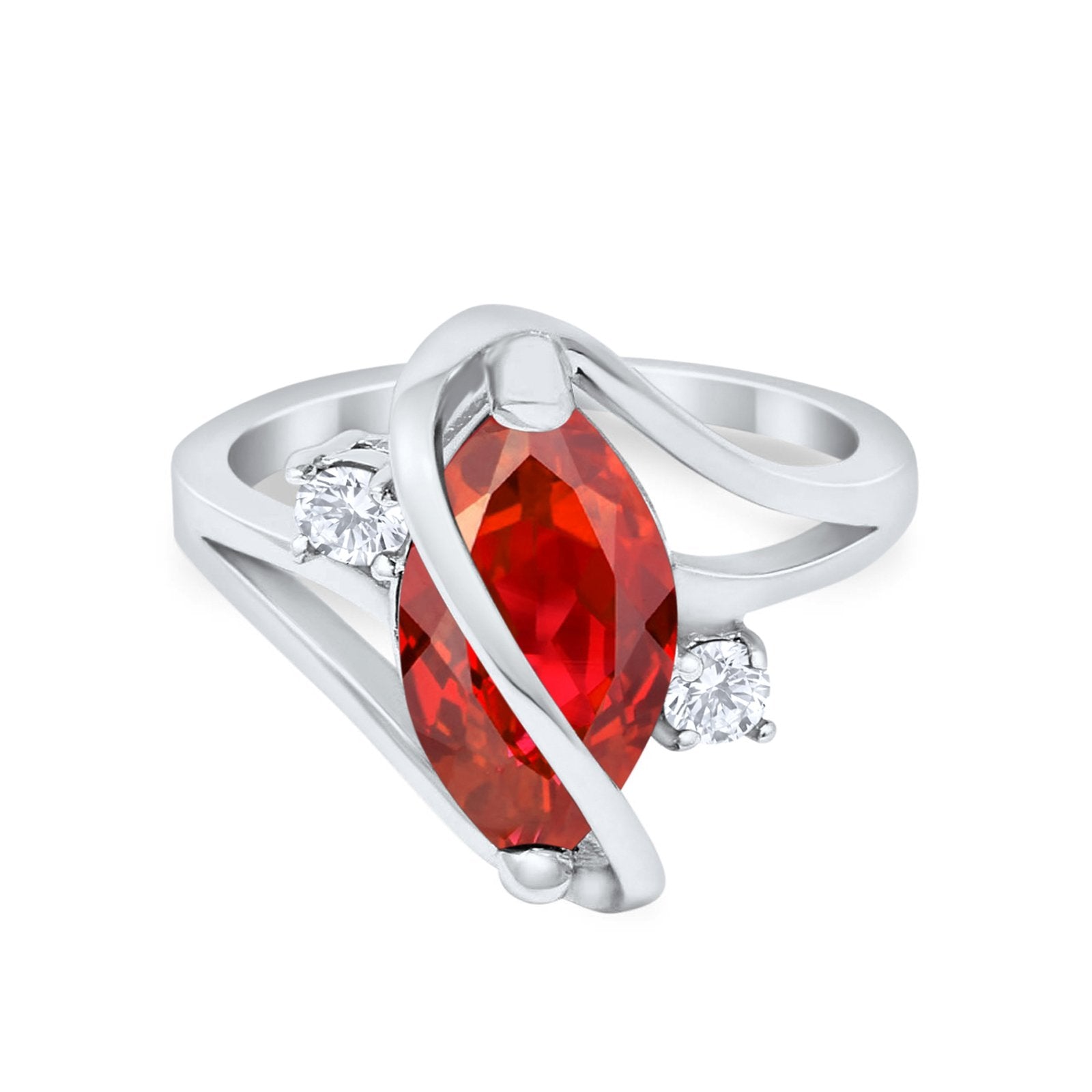 Swirl Fashion Ring Marquise Round Simulated Cubic Zirconia 925 Sterling Silver