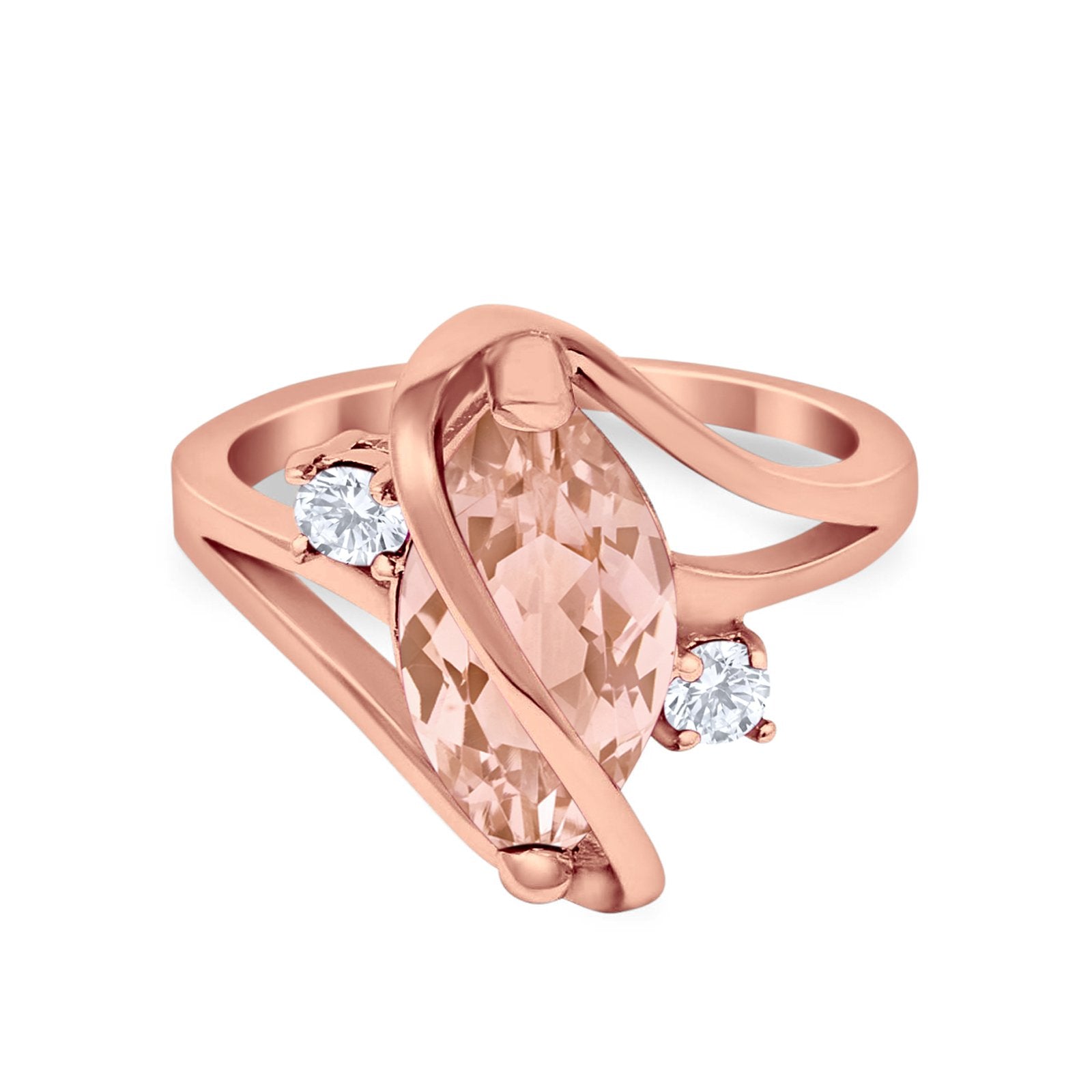 Swirl Fashion Ring Marquise Round Simulated Cubic Zirconia 925 Sterling Silver