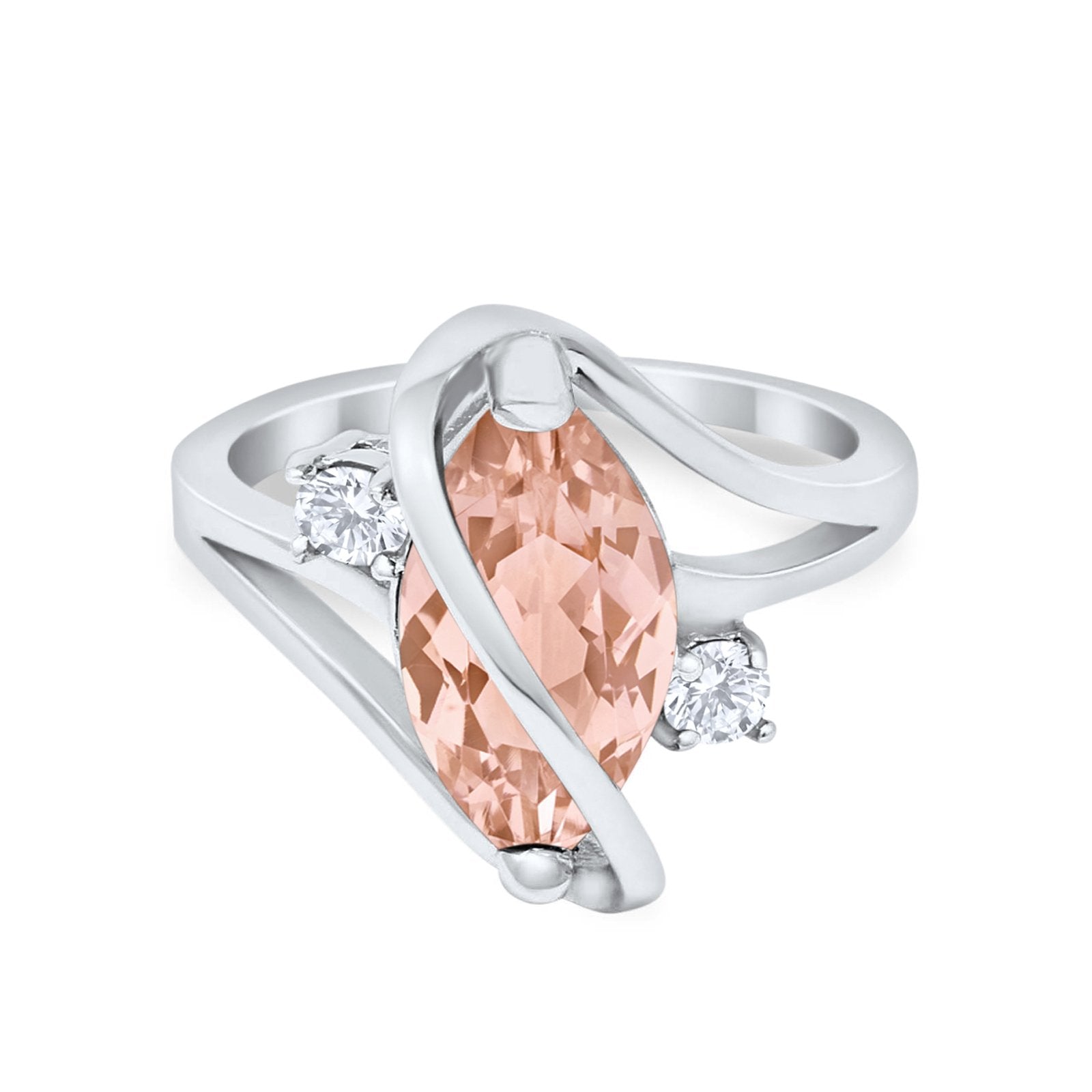Swirl Fashion Ring Marquise Round Simulated Cubic Zirconia 925 Sterling Silver