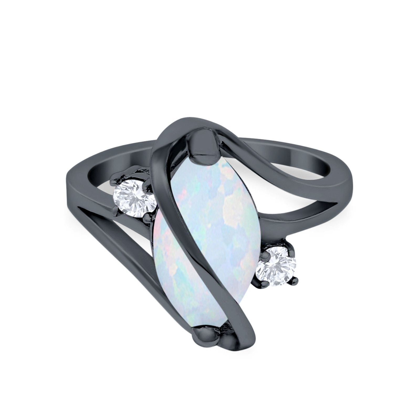 Swirl Fashion Ring Marquise Round Simulated Cubic Zirconia 925 Sterling Silver