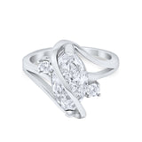 Swirl Fashion Ring Marquise Round Simulated Cubic Zirconia 925 Sterling Silver