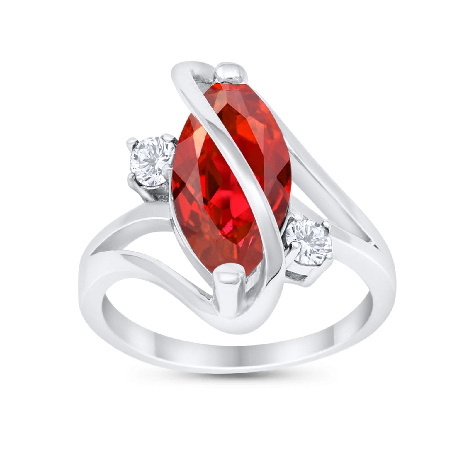 Swirl Fashion Ring Marquise Round Simulated Cubic Zirconia 925 Sterling Silver