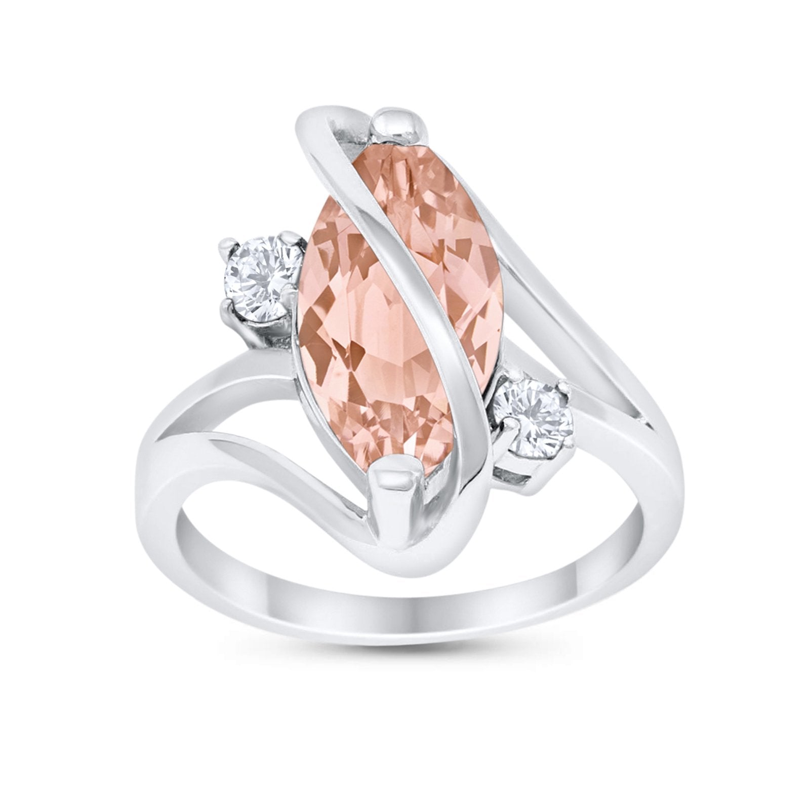 Swirl Fashion Ring Marquise Round Simulated Cubic Zirconia 925 Sterling Silver
