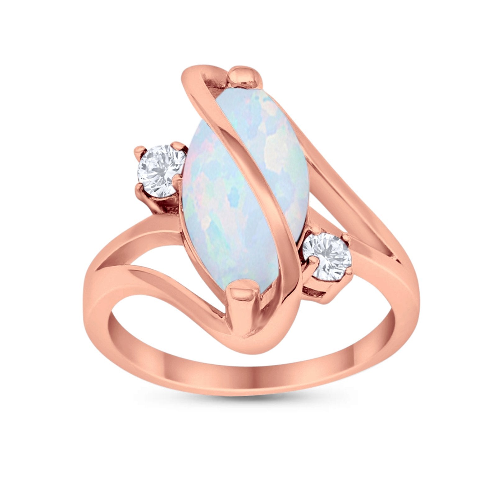 Swirl Fashion Ring Marquise Round Simulated Cubic Zirconia 925 Sterling Silver