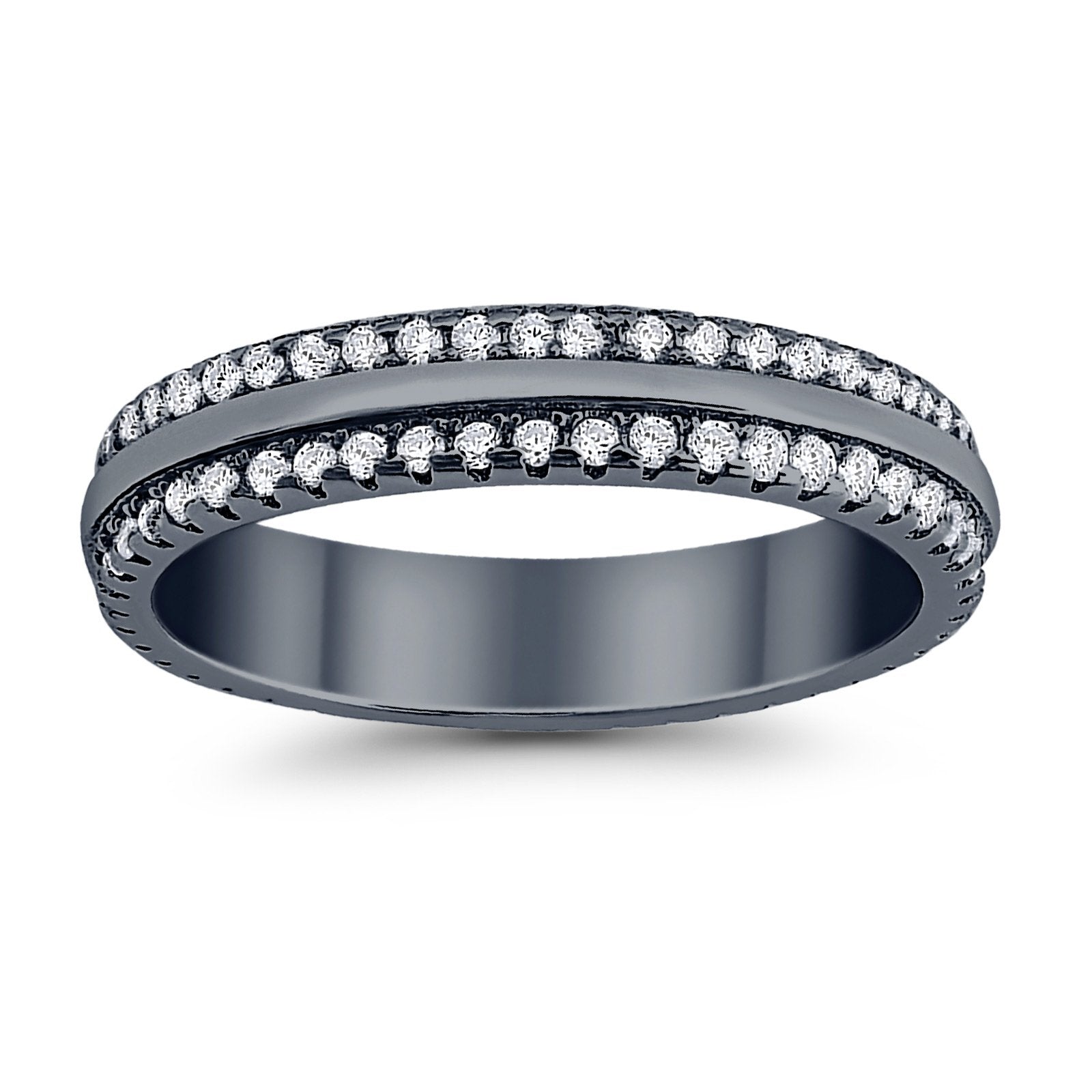 Double Row Full Eternity Round Band Ring Simulated CZ 925 Sterling Silver