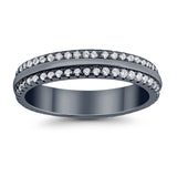 Double Row Full Eternity Round Band Ring Simulated CZ 925 Sterling Silver