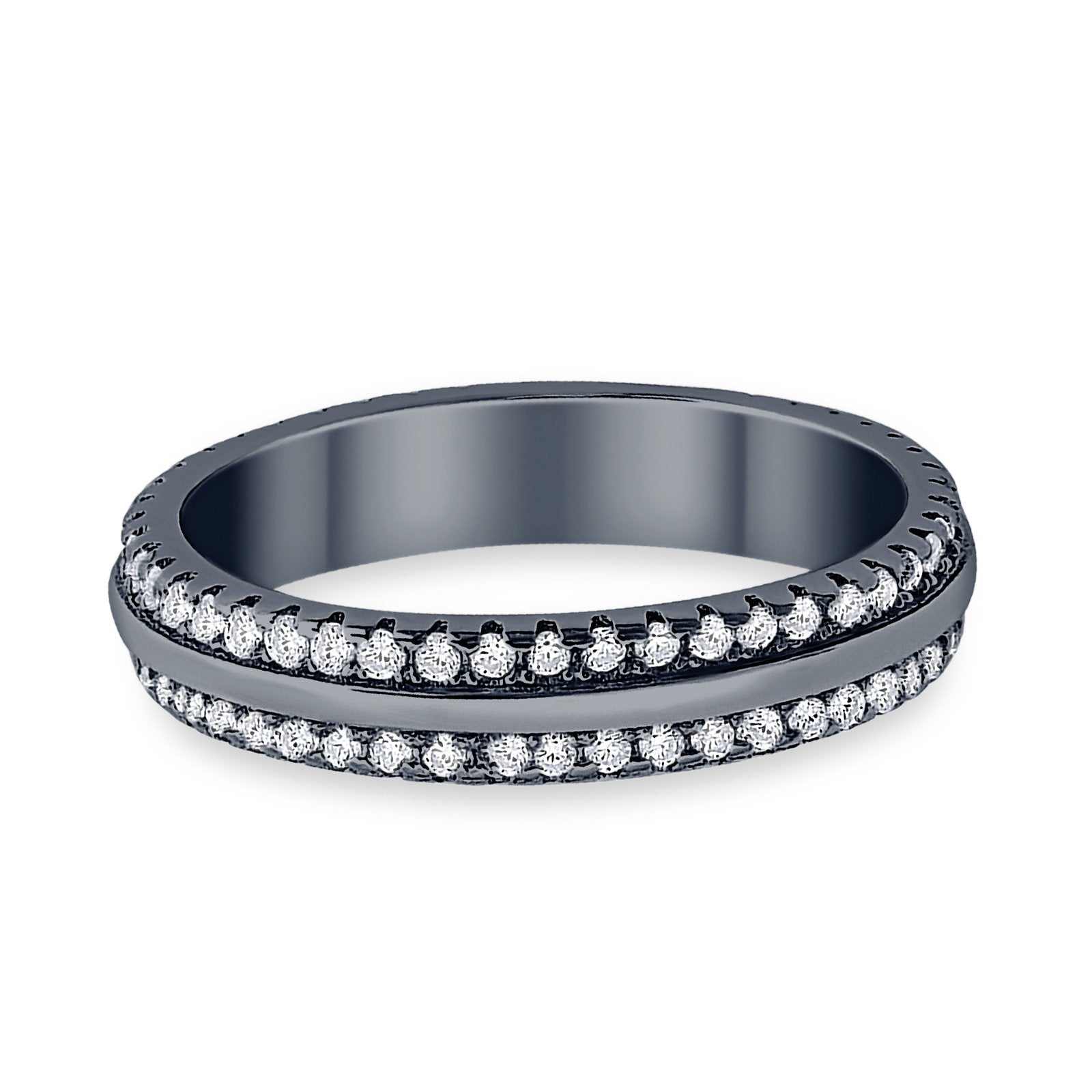 Double Row Full Eternity Round Band Ring Simulated CZ 925 Sterling Silver