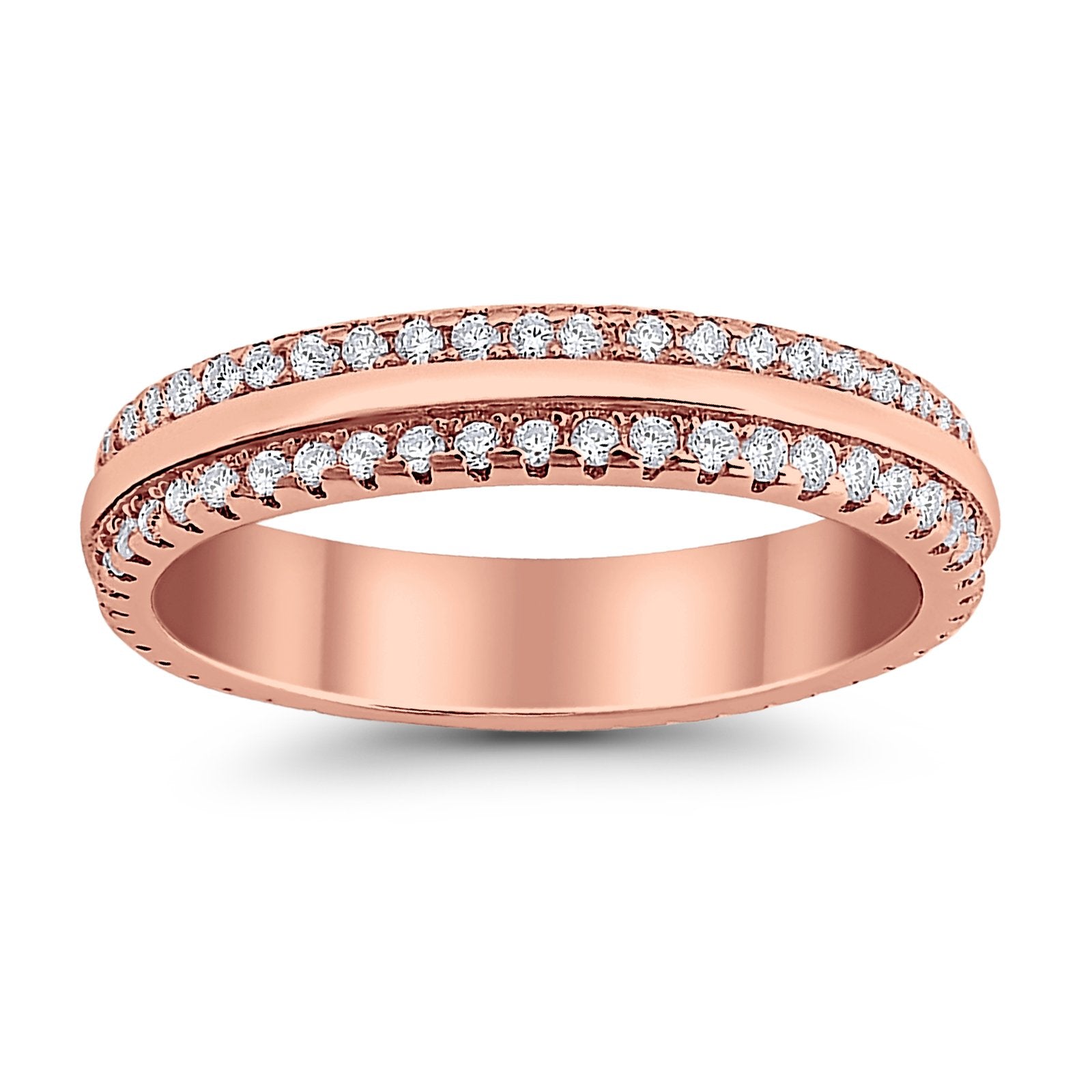 Double Row Full Eternity Round Band Ring Simulated CZ 925 Sterling Silver