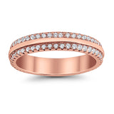 Double Row Full Eternity Round Band Ring Simulated CZ 925 Sterling Silver
