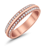 Double Row Full Eternity Round Band Ring Simulated CZ 925 Sterling Silver