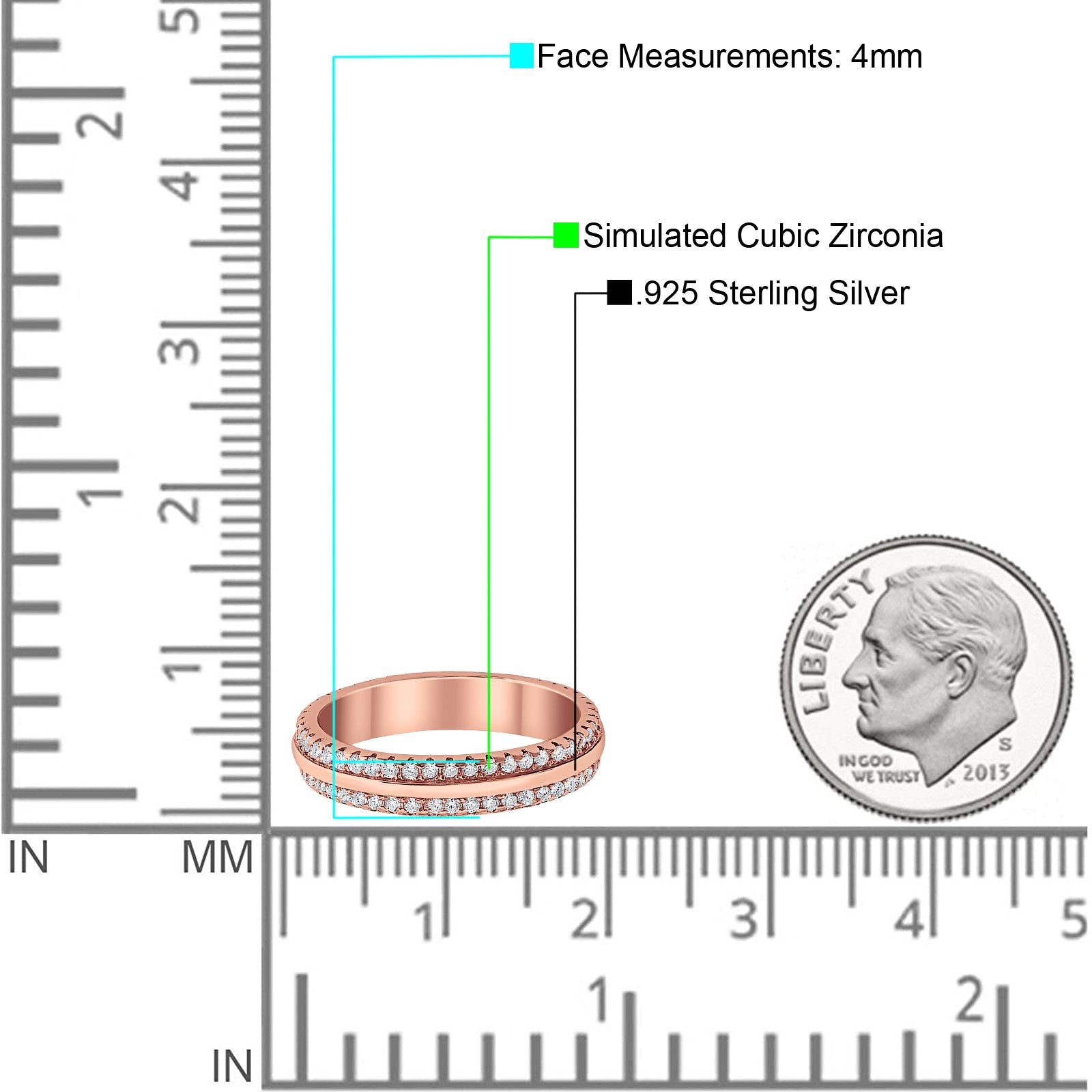 Double Row Full Eternity Round Band Ring Simulated CZ 925 Sterling Silver