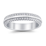 Double Row Full Eternity Round Band Ring Simulated CZ 925 Sterling Silver