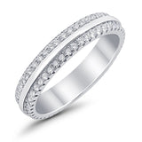 Double Row Full Eternity Round Band Ring Simulated CZ 925 Sterling Silver