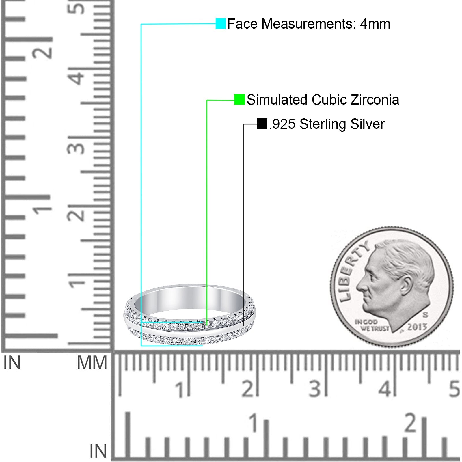 Double Row Full Eternity Round Band Ring Simulated CZ 925 Sterling Silver