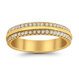 Double Row Full Eternity Round Band Ring Simulated CZ 925 Sterling Silver