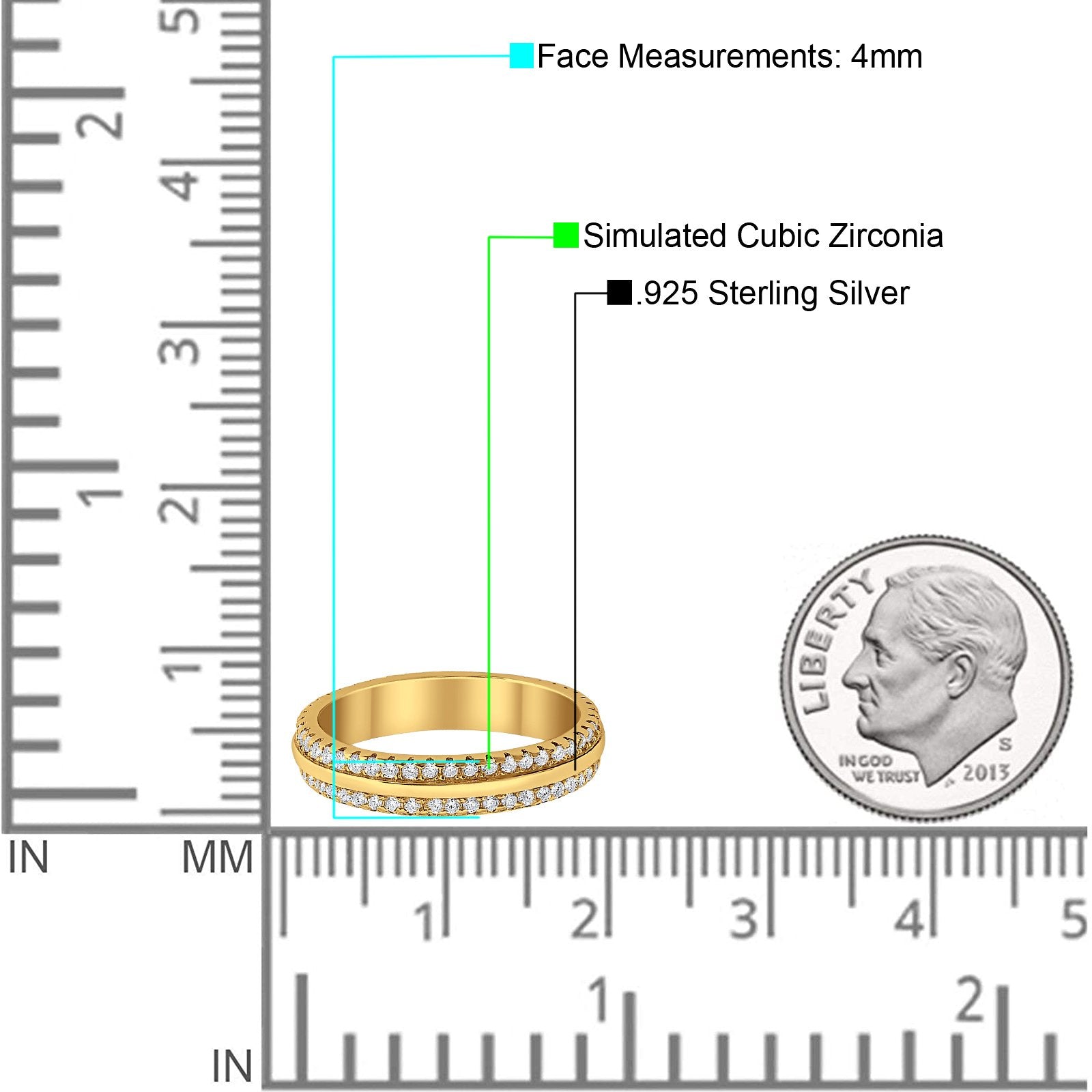 Double Row Full Eternity Round Band Ring Simulated CZ 925 Sterling Silver